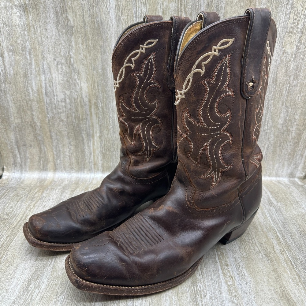 Tony Lama Womens Boots 10B Brown Leather Western Rodeo Square Toe Cowgirl